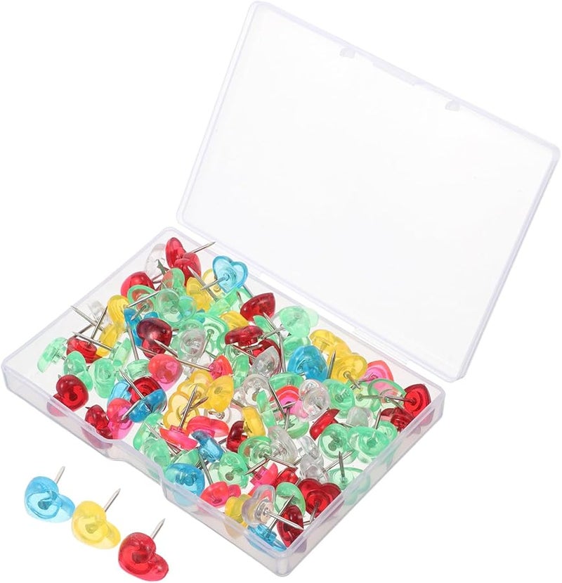 100pcs Pink Red Heart Push Pins for Bulletin Boards Office School DIY Decorative - Image 1